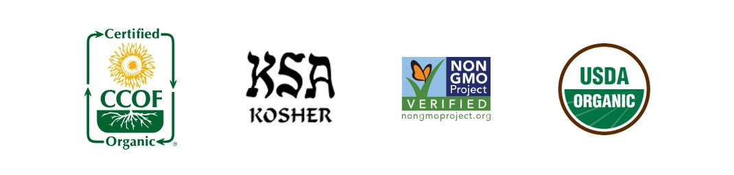 CCOF Certified Organic, KSA Kosher, Non-GMO Project Verified, USDA Organic